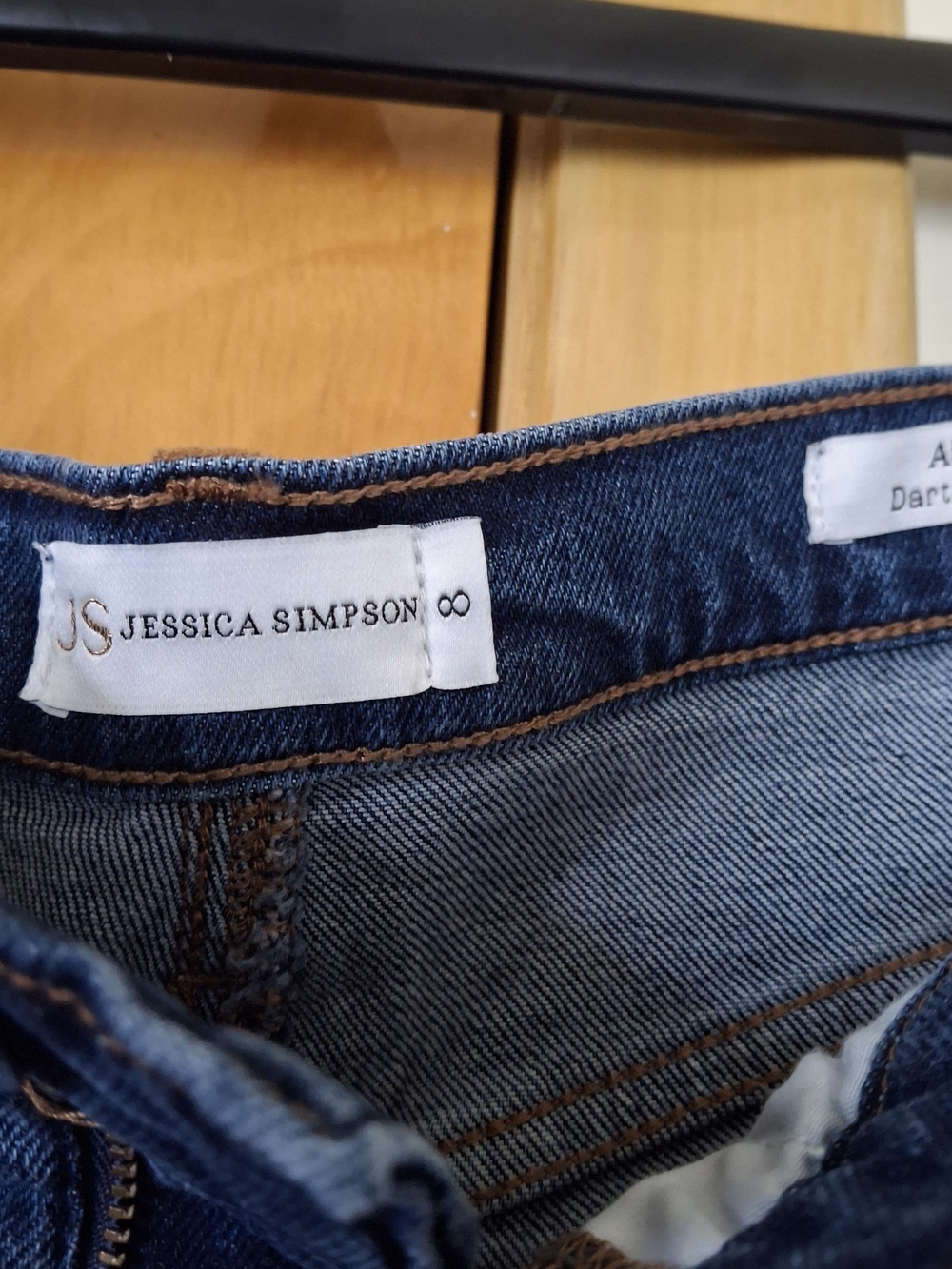 Jessica Simpson Blue Straight Leg Jeans with Brown Side Stripes Size 8 - Picture 2 of 6